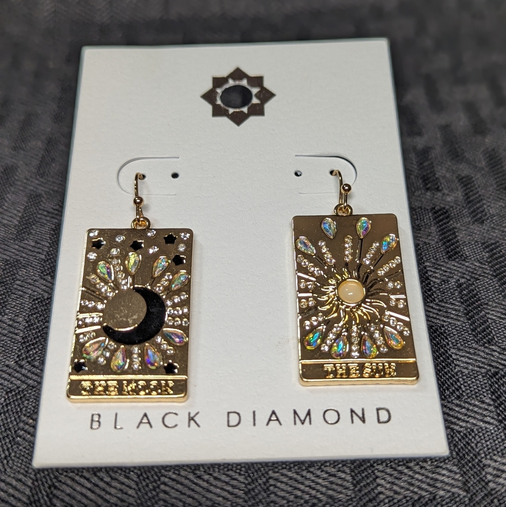 Sun and Moon Black Diamond Dangling Earrings.